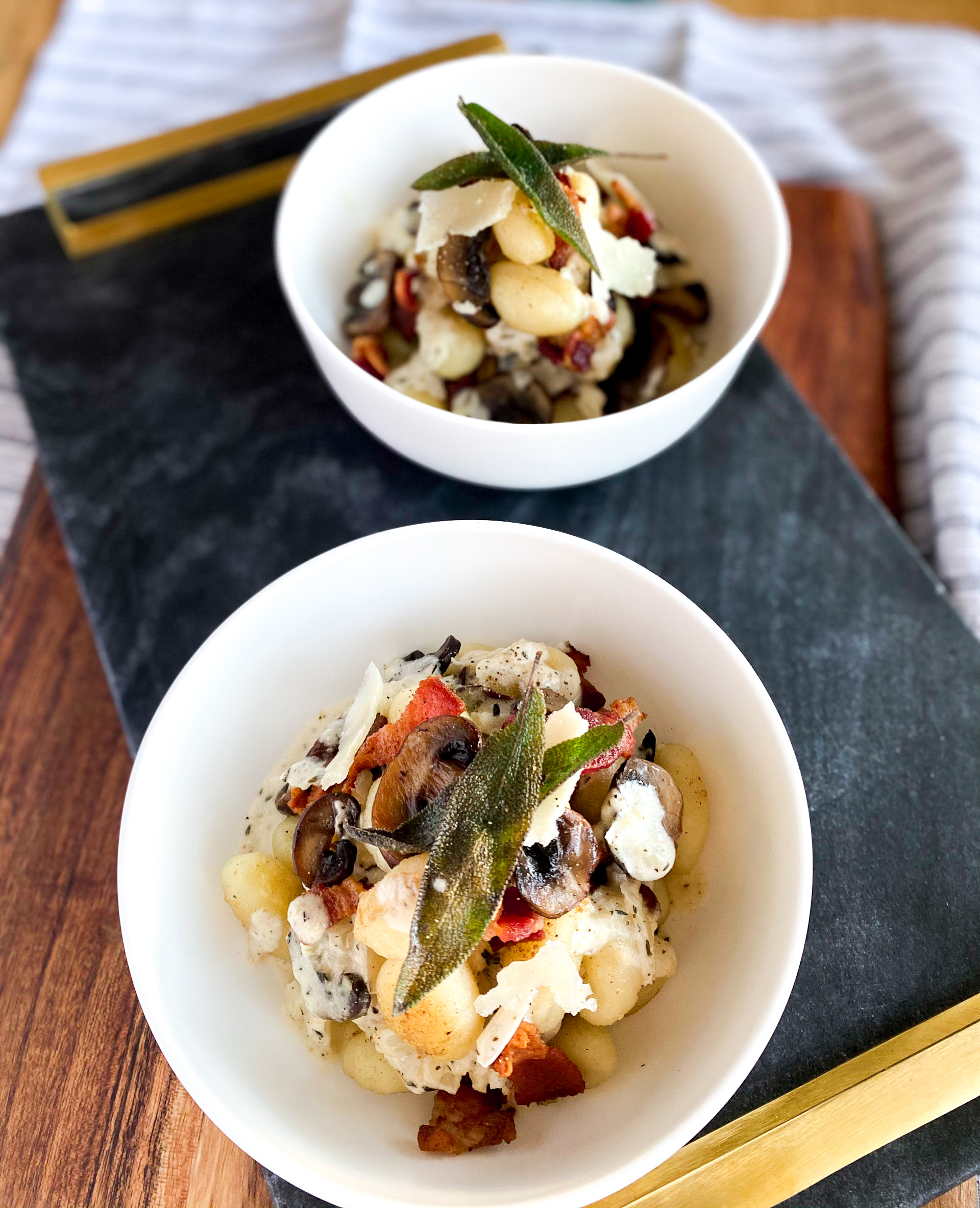 Gnocchi With Toasted Mushrooms and White Wine Cream Sauce